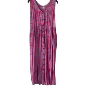 The Daily Planet Vintage 90s Women's Size Medium Pink Tribal‎ Button Maxi Dress